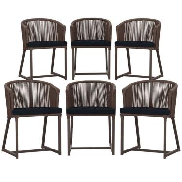 Imagem de 5 Cadeiras De Jantar Noronha Marrom Corda Náutica E12 Trama Marrom