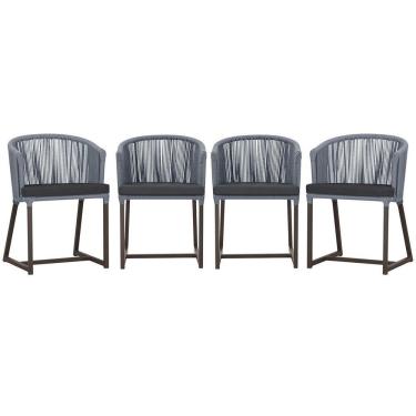 Imagem de 4 Cadeiras De Jantar Noronha Marrom Corda Náutica E11 Trama Prata