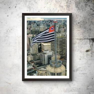 Imagem de Quadro Decoração São Paulo Cidade Bandeira Prédios Lembrança Foto Moldura