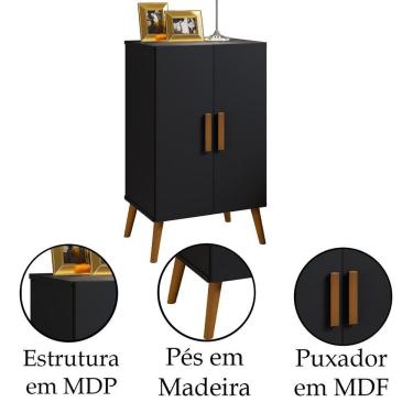 Imagem de Armário Multiuso Sapateira Pés Retrô 2 Portas Carly Preto