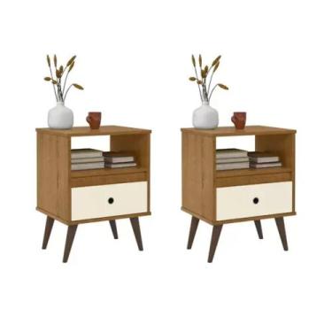 Imagem de Kit Mesa de Cabeceira Escrivaninha Decorativa Wood New Gavetas e Nicho