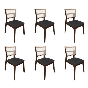 Imagem de Kit 6 Cadeiras De Jantar Tela Premium Madeira Maciça Manuela Preto Facto
