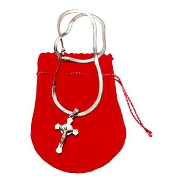Imagem de COLAR corrente AÇO INOX Snake 45 cm pingente crucifixo jesus - ASA