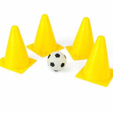 Imagem de Kit Brinquedo 4 Cones Pequeno Bola Infantil Futebol Educativo Escolar 