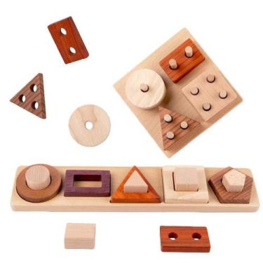 Imagem de Brinquedo educativo para crianças com formas geométricas de madeira qu