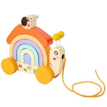 Imagem de Combinação e empilhamento de cores de madeira Pull Toy Rainbow Snail -