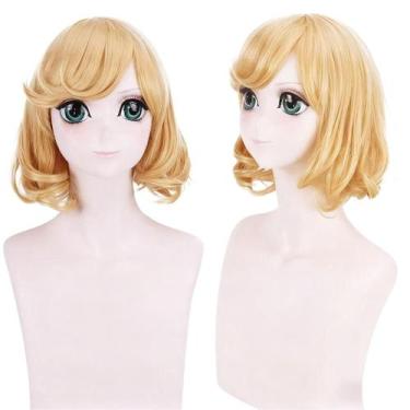 Imagem de Peruca de cosplay genérica curta dourada loira sintética para mulheres