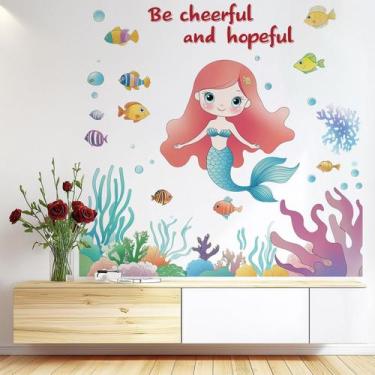 Imagem de Adesivos de parede Cartoon Mermaid com peixe e coral 40x60cm PVC - yiw