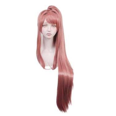 Imagem de Peruca de cosplay genérica de 80 cm de comprimento rosa reta com franj