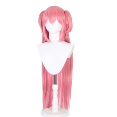Imagem de Peruca de cosplay genérica com rabo de cavalo duplo rosa de 100 cm de 