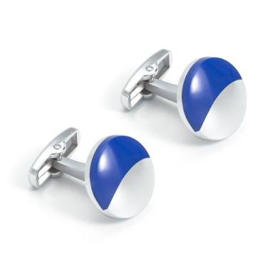 Imagem de Cufflinks, esmalte azul redondo simples para homens, liga metálica - y