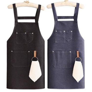 Imagem de Avental jeans para mulheres e homens em algodão com alça ajustável - Y