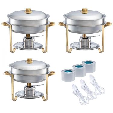 Imagem de Conjunto de Rechaud 4 L em Aço Inoxidável com Tampa, 3 UN, Tiger Chef, Prata e Dourado