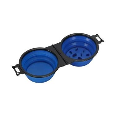 Imagem de Comedouro Portátil Dobrável Com Duas Tigelas 2 Em 1 Para Cães E Gatos,