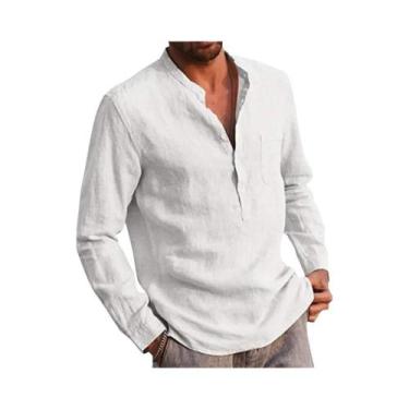Imagem de Camisa De Algodão E Linho De Manga Longa Para Homens plus Size, Estilo