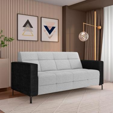 Imagem de Sofá Living Decorativo Houston 2 Lugares 180cm Pés em Metal Linho/ PU Cinza/ Preto G33 - Gran Belo
