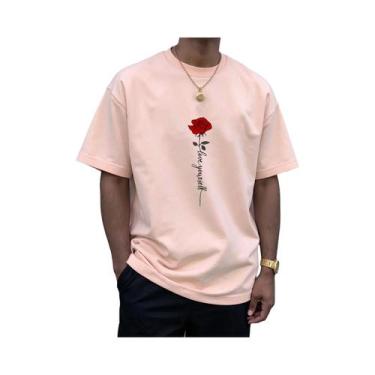 Imagem de Camiseta Casual De Verão Para Homens Com Estampa De Rosa Vermelha, Gol