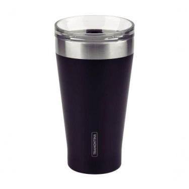 Imagem de Copo Térmico Preto Em Aço Inox Tramontina Exata Com Tampa 550ml