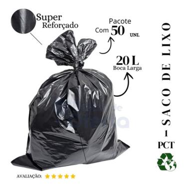Imagem de Saco de Lixo 20L Super Reforçado Preto para Cozinha Pacote com 50 Unidades Higipack