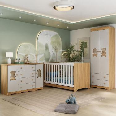 Imagem de Conjunto de Quarto de Bebê com Berço Americano 3 em 1 MP4810 Doçura 4 Portas 6 Gavetas MDP 62cm Amadeirado Multimóveis