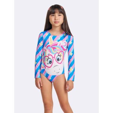 Imagem de Maiô Manga Longa UV Unicórnio Magic Stickers - Veggi, Azul, 2, Meninas