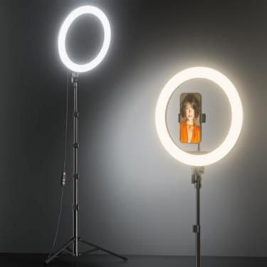 Imagem de TODI Anel de luz de 30,5 cm com tripé extensível de 160 cm, anel de luz de selfie com suporte de telefone e controle remoto sem fio, 【2 em 1】 Anel de luz LED regulável e bastão de
