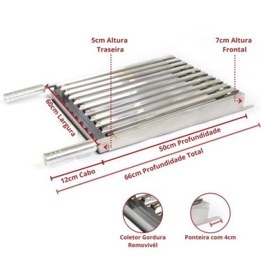 Imagem de Grelha Argentina Inox 66x60 C/Ponteira Parrilla Gaúcha GA600