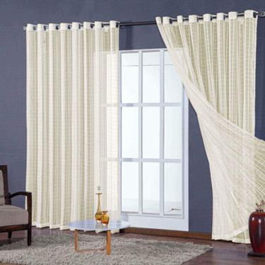 Imagem de cortina para sala quarto voal xadrez palha 3,00x2,50