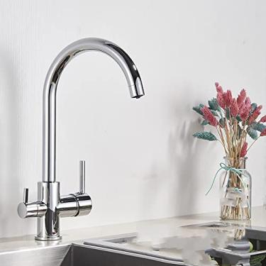 Imagem de Torneira de pia de cozinha preto fosco torneira misturador de filtro de água pura guindaste com alças duplas purificação torneira de cozinha quente e fria, cromo, china