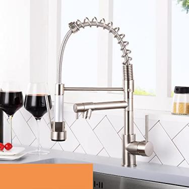 Imagem de Torneira de Níquel Escovado Torneira de Cozinha Estilo Primavera Pull Out Torneira Torneiras De Cozinha Tomada de Água Torneira Misturadora, escova de níquel prata, China