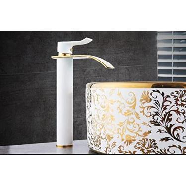 Imagem de Torneira da bacia ouro e branco torneira cascata de bronze torneira do banheiro torneira da bacia do banheiro torneira misturador quente e frio torneira da pia, branco n ouro T, China