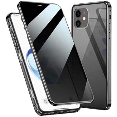 Imagem de KKFAUS Capa de telefone flip magnética anti-peep, capa de vidro temperado de dupla face para Apple iPhone 12 (2020) 6,1 polegadas, amortecedor de metal (cor: preto)