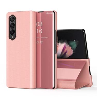 Imagem de Capa de telefone flip de couro com espelho de chapeamento de luxo para Samsung Galaxy Z Fold4 Fold 4 5G caso à prova de choque, ouro rosa, para Samsung M40S