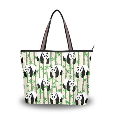 Imagem de Bolsa de ombro linda Pandas com bambu em bege bolsa de ombro para mulheres e meninas, Multicolorido., Large