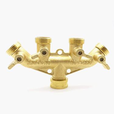 Imagem de C/H Conector de torneira de latão sólido de 4 vias, divisor de mangueira para uso externo, adaptador de torneira de jardim, coletor, válvula de desligamento individual/ON para gramado de irrigação de jardim