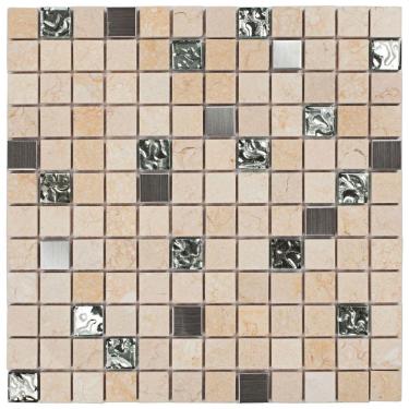 Imagem de Pastilha de Mármore com Vidro e Inox Tiberio Creme/Metal