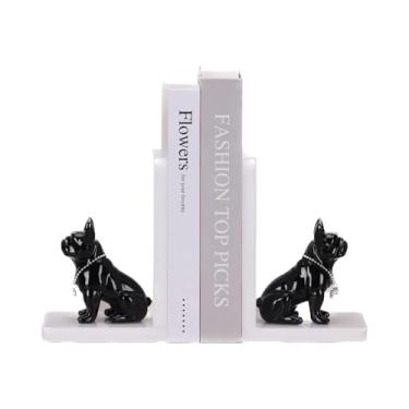 Imagem de suruim Resina Bulldog Livro Termina Decoração de Casa Estátua de Cachorro Moderno Suporte de Livros Biblioteca de Cães Criativa Decoração Estante (1 Conjunto) (Preto)