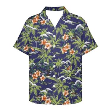 Imagem de Gzzxiailg Camisa masculina manga curta abotoada Havaí camisa casual gola V praia tropical novidade blusa de verão secagem rápida, Flor de palmeira, XXG
