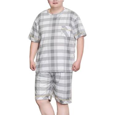 Imagem de Generic Pijama dos homens de manga curta Sleepwear Soft Pj Top e Pijama Shorts Conjuntos 3XL-5XL,Off white,3XL