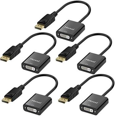 Imagem de Moread Adaptador DisplayPort (DP) para DVI, pacote com 5, porta de exibição banhada a ouro para adaptador DVI-D (macho para fêmea) compatível com computador, desktop, laptop, PC, monitor, projetor, HDTV - Preto
