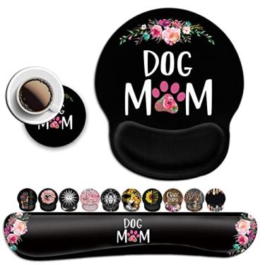 Imagem de Mouse pad com suporte de descanso de pulso em gel, teclado macio ergonômico descanso de pulso para aliviar a fadiga do pulso, mouse pad floral e preto para mãe de cachorro fofo decoração de mesa, adequado para jogos de digitação de escritório, mousepad