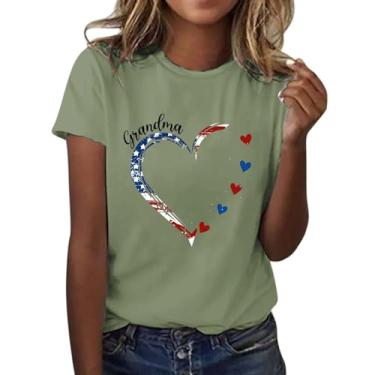 Imagem de Camiseta feminina com bandeira americana do Dia Memorial 4 de julho, roupas de família com bandeira dos EUA, camiseta de verão, Verde menta, XXG