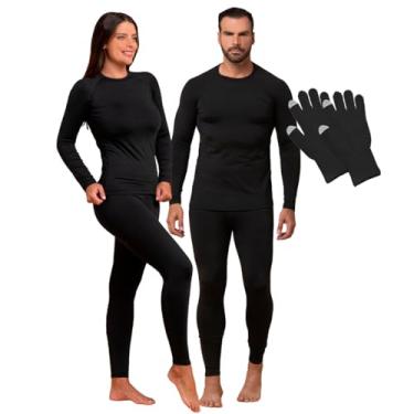 Imagem de Kit Frio Roupa Termica Segunda Pele com Luva Touch Screen Unissex Slim Plus Size (Preto, GG (Tam. 42-44))