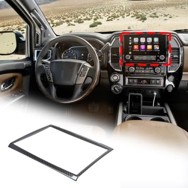 Imagem de Capa de painel de navegação para console central de carro compatível com Nissan Titan 2020-2024, tela GPS de navegação multimídia, acessórios de decoração de moldura (padrão de fibra de carbono 20-24)