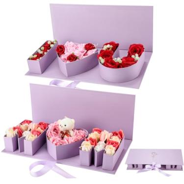 Imagem de Gilprop Pacote com 2 caixas de presente de aniversário para mãe, "I Love You", "Mom", caixa vazia de papelão, papel preenchível, flor, chocolate, embalagem para nova mãe, aniversário, Natal, Ação de