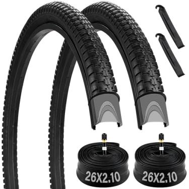 Imagem de Midcos - Pneus de Bicicleta de Montanha 26 x 2,10, Pacote com 2 Pneus e Tubos, Válvula Schrader, Dobráveis, Pneus de Bicicleta Off-Road