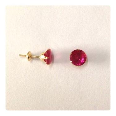Imagem de Brincos Ponto De Luz Pedra Cor Rubi 4 Mm Joia De Ouro 18k - RD Magazin