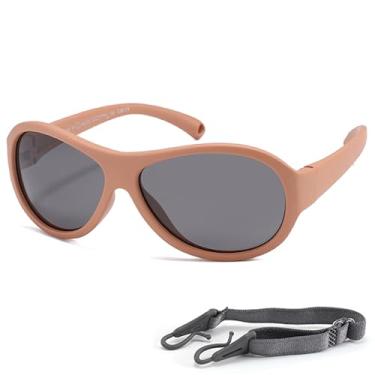 Imagem de Teumire Óculos de sol aviador polarizados infantis de borracha flexível com alça para bebês meninos meninas de 0 a 36 meses, A06 marrom, Medium