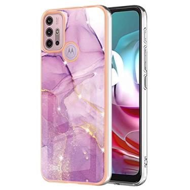 Imagem de Dinglijia Capa para Motorola G30 G20, capa G10, TPU macio + padrão de mármore IMD, design fino, proteção de tela e câmera aprimorada para Moto G30/G20/G10/G10 Power YBBK roxo A