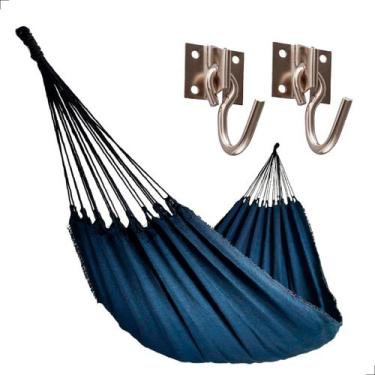 Imagem de Rede Casal de Dormir Descanso Balanço + Par Armador Gancho de Fixar co
